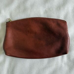 BAGGU  Brown Leather Zipper Pouch Clutch